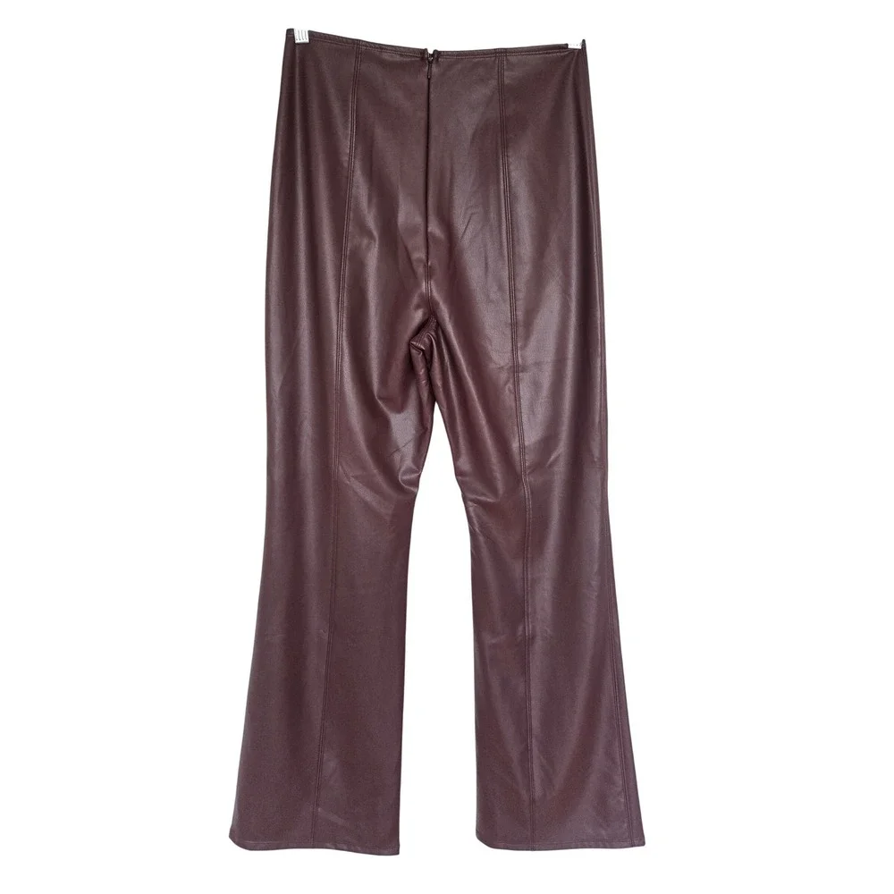 Victoria's Secret Burgundy Faux Leather Flare Pants L Y2K Office Siren 90s Chic